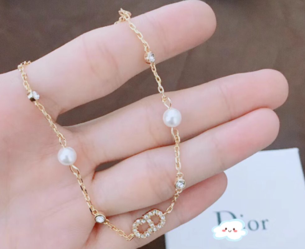 Dior CD Letter Pearl Crystal Chain Bracelet Gold view