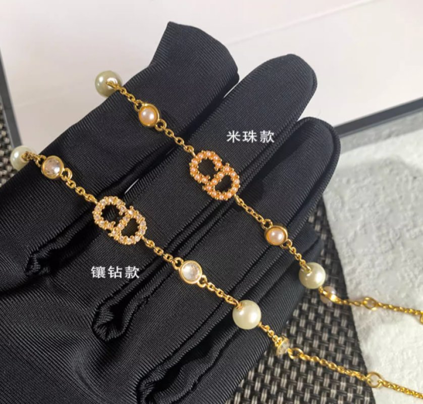 Dior CD Letter Pearl Crystal Chain Bracelet Gold view