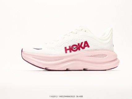 HOKA Bondi 9 White Pink Low-Top Running Shoe Men