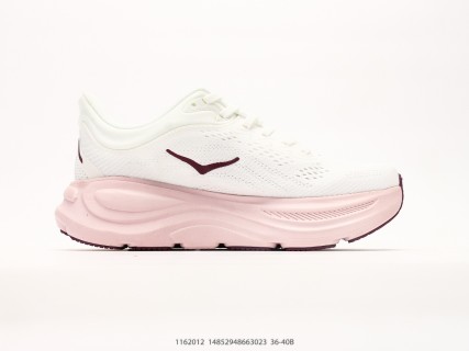 HOKA Bondi 9 White Pink Low-Top Running Shoe Men view 2