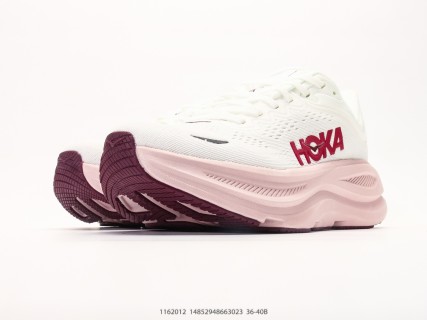 HOKA Bondi 9 White Pink Low-Top Running Shoe Men view 5