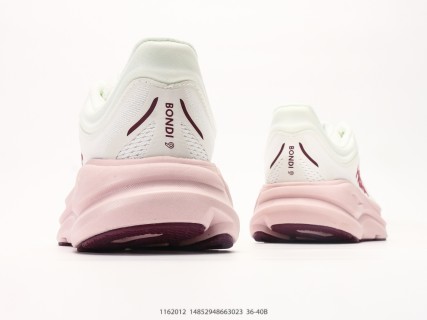 HOKA Bondi 9 White Pink Low-Top Running Shoe Men view 6