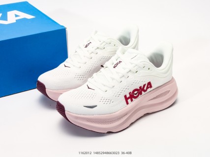 HOKA Bondi 9 White Pink Low-Top Running Shoe Men view 9