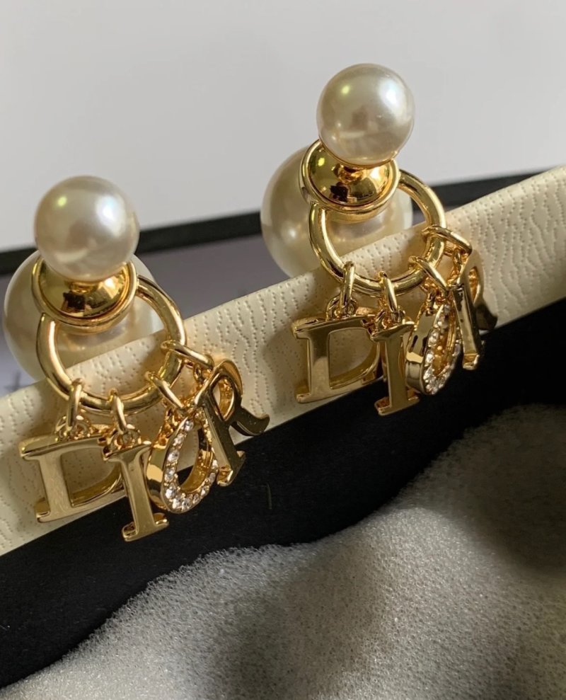 Dior Pearl Letter D Drop Earrings Gold Tone view