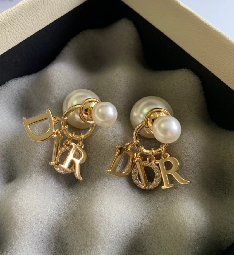 Dior Pearl Letter D Drop Earrings Gold Tone view