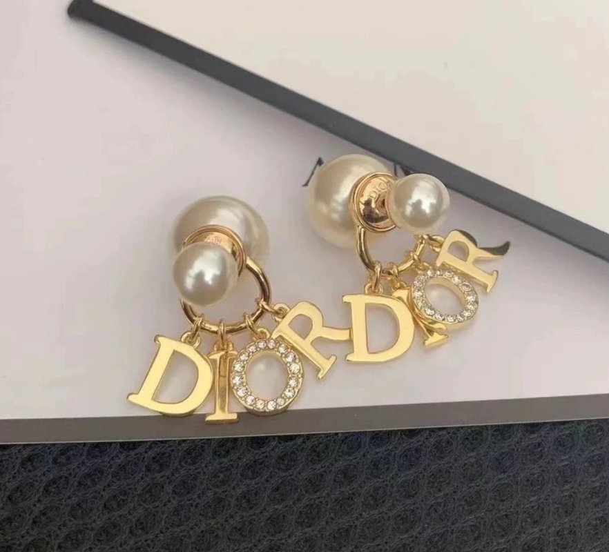 Dior Pearl Letter D Drop Earrings Gold Tone view