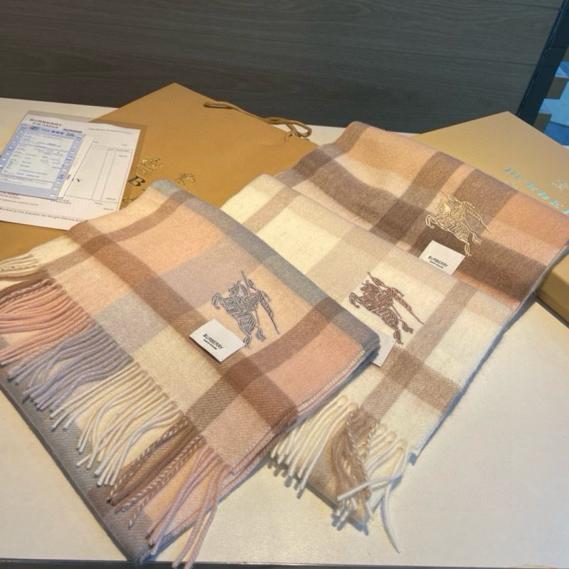 Burberry Check Cashmere Wool Blend Scarf Beige Navy 32x200cm view
