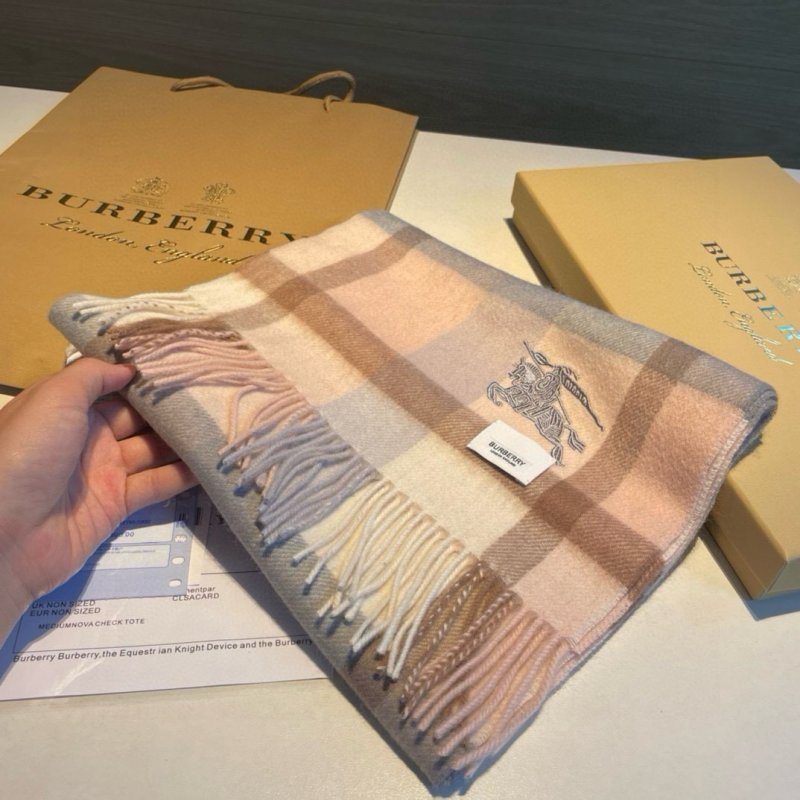 Burberry Check Cashmere Wool Blend Scarf Beige Navy 32x200cm view