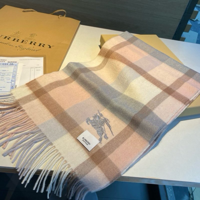 Burberry Check Cashmere Wool Blend Scarf Beige Navy 32x200cm view