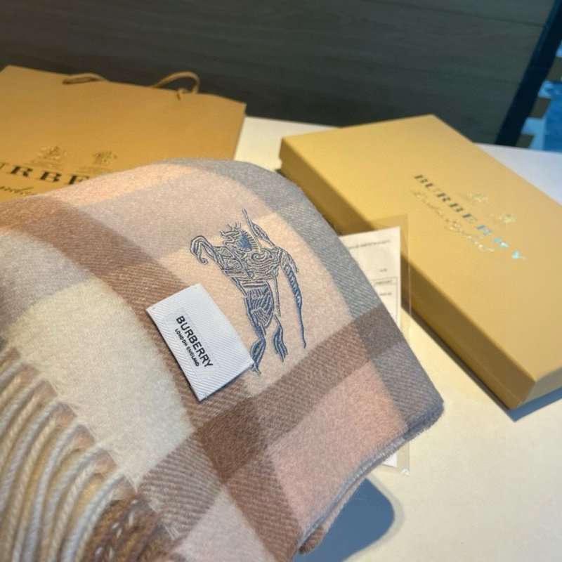 Burberry Check Cashmere Wool Blend Scarf Beige Navy 32x200cm view