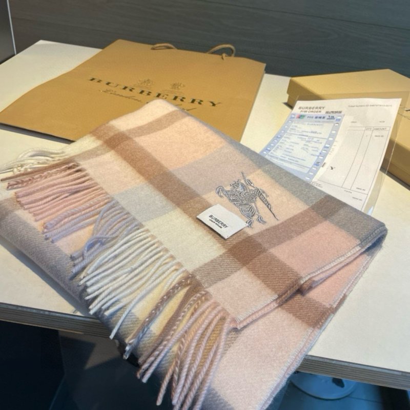 Burberry Check Cashmere Wool Blend Scarf Beige Navy 32x200cm view