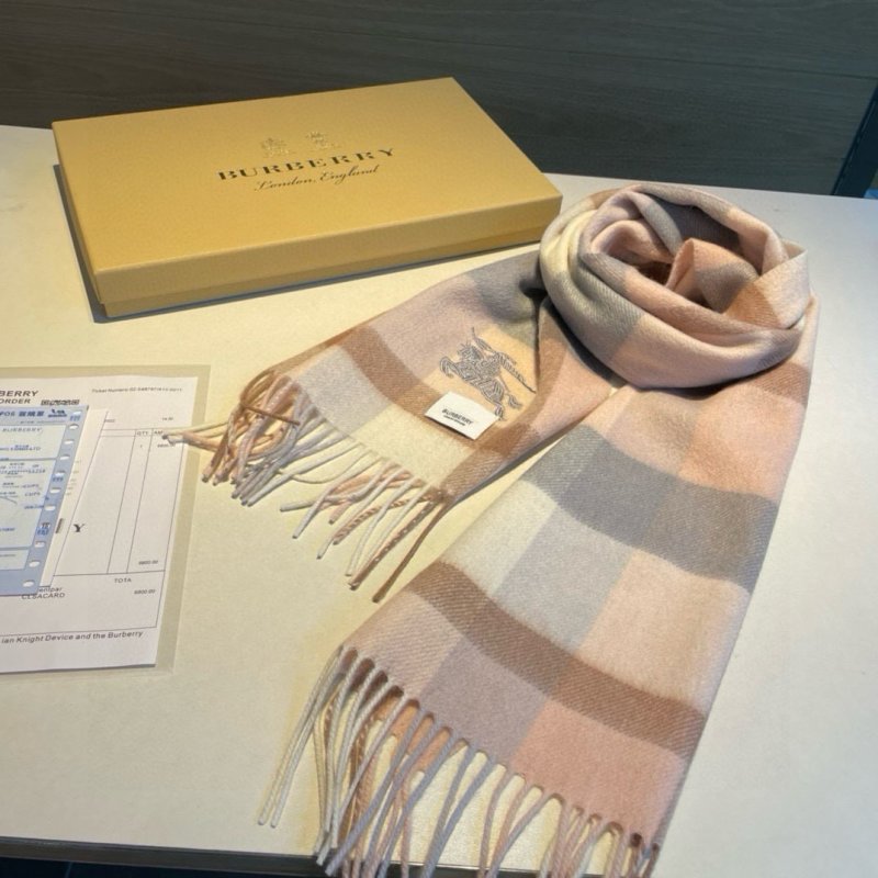 Burberry Check Cashmere Wool Blend Scarf Beige Navy 32x200cm view