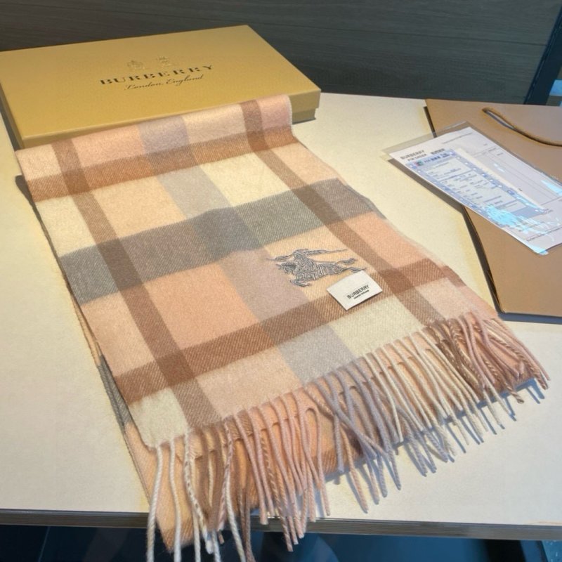 Burberry Check Cashmere Wool Blend Scarf Beige Navy 32x200cm view