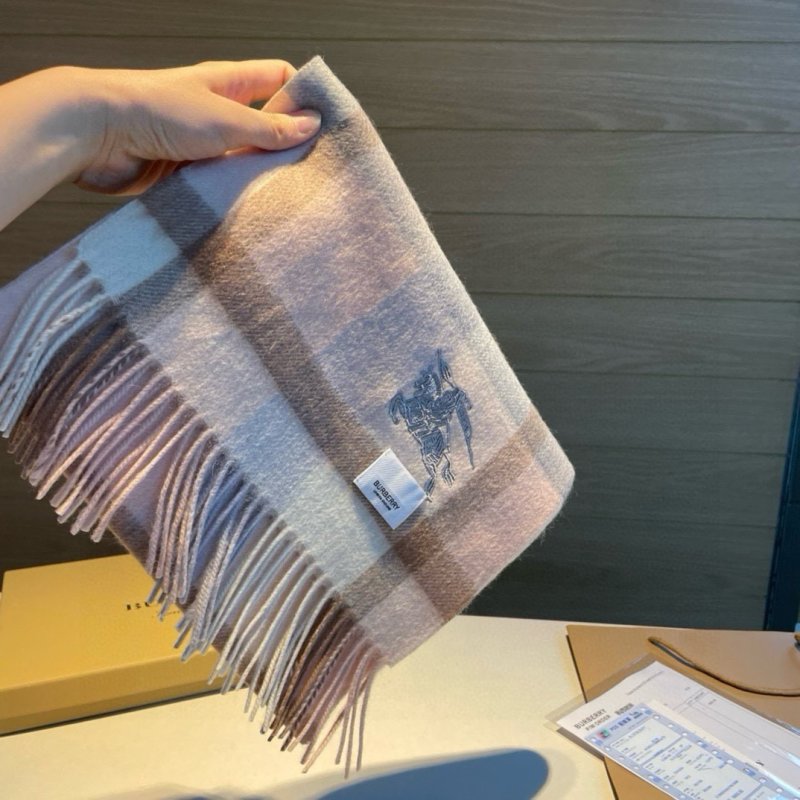 Burberry Check Cashmere Wool Blend Scarf Beige Navy 32x200cm view