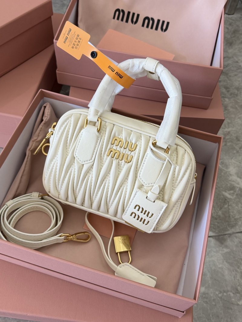 Miu Miu Matelassé Quilted Bowling Bag White Gold Hardware