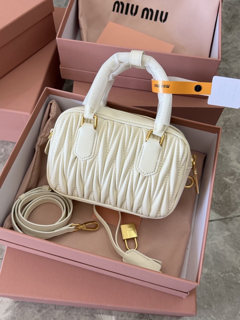 Miu Miu Matelassé Quilted Bowling Bag White Gold Hardware view