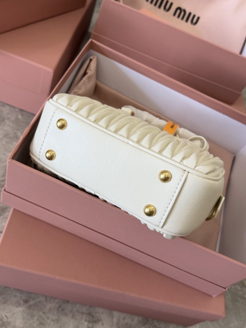 Miu Miu Matelassé Quilted Bowling Bag White Gold Hardware view