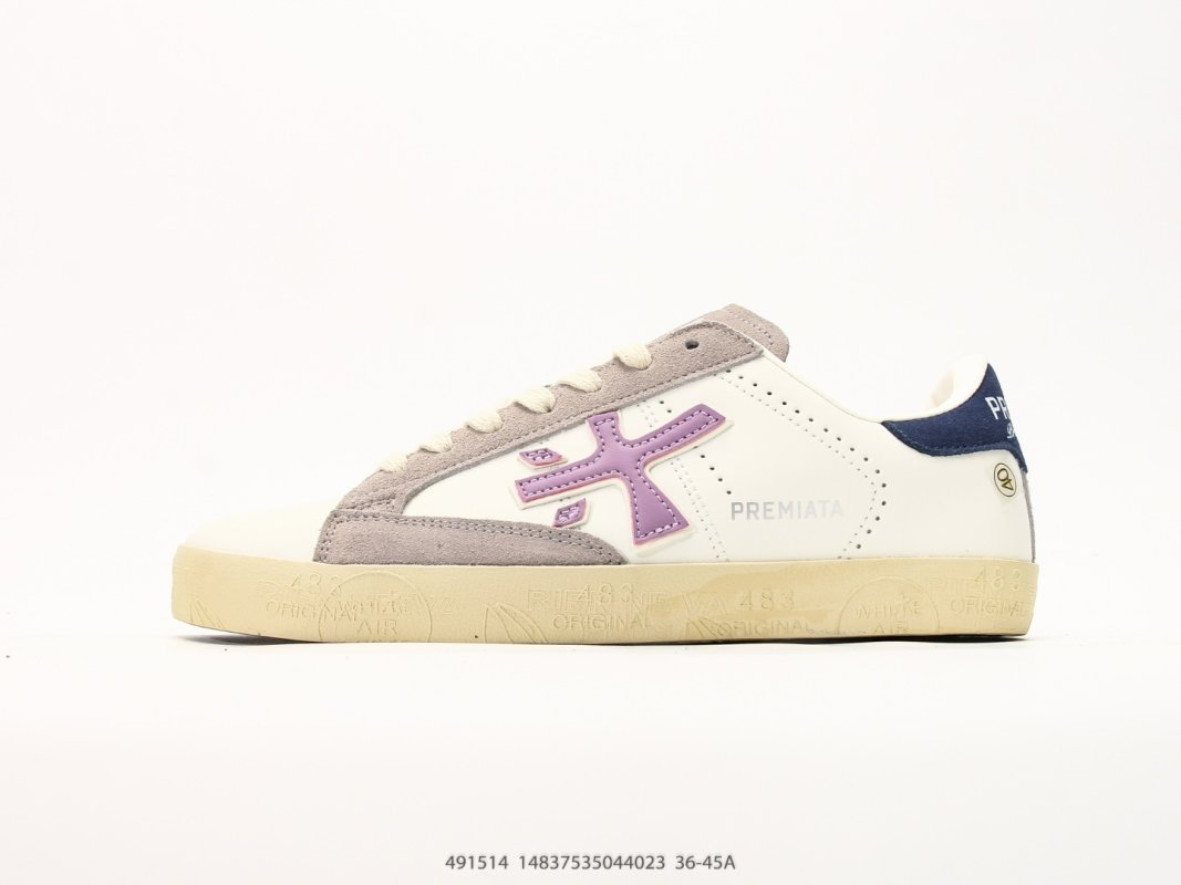 Premiata Steven PU Low Top Casual Sneaker Cream Purple