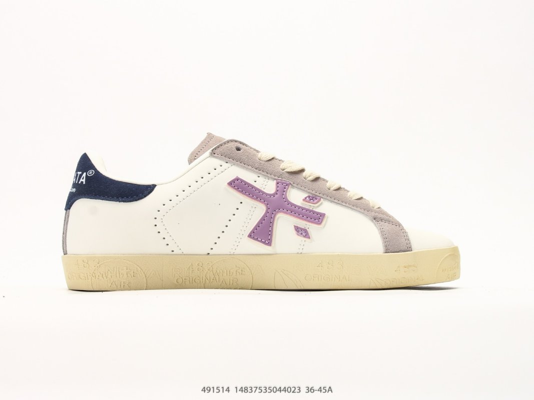 Premiata Steven PU Low Top Casual Sneaker Cream Purple view