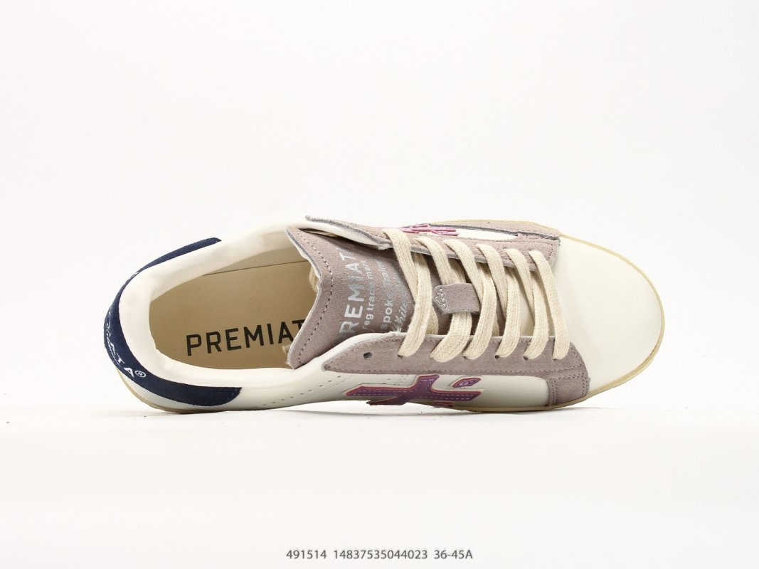 Premiata Steven PU Low Top Casual Sneaker Cream Purple view