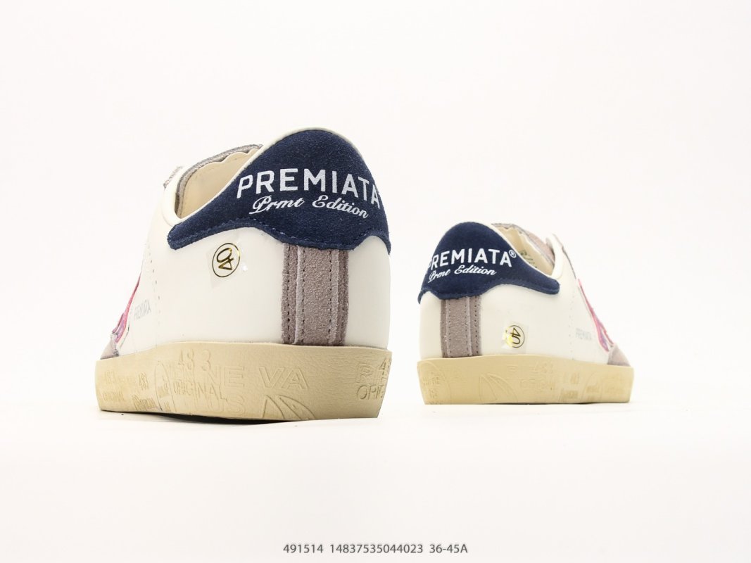 Premiata Steven PU Low Top Casual Sneaker Cream Purple view