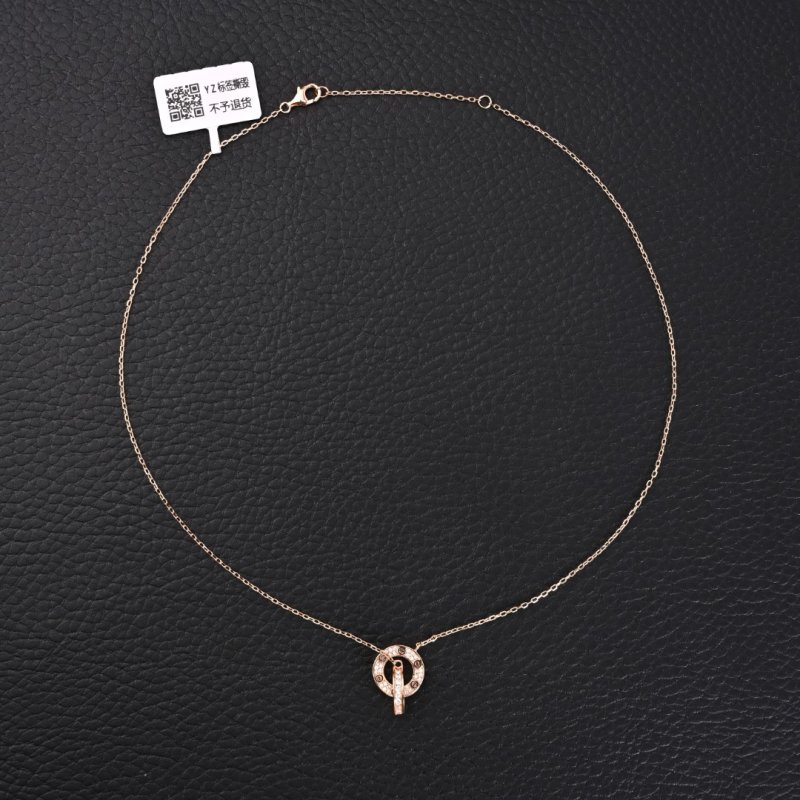 Cartier Love Double Ring Full Diamond Necklace Rose Gold