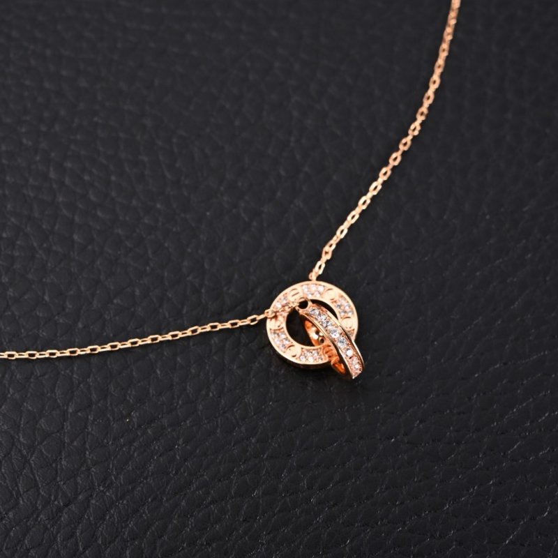 Cartier Love Double Ring Full Diamond Necklace Rose Gold view