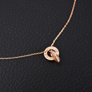 Cartier Love Double Ring Full Diamond Necklace Rose Gold view 2