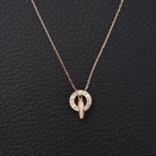 Cartier Love Double Ring Full Diamond Necklace Rose Gold view 3