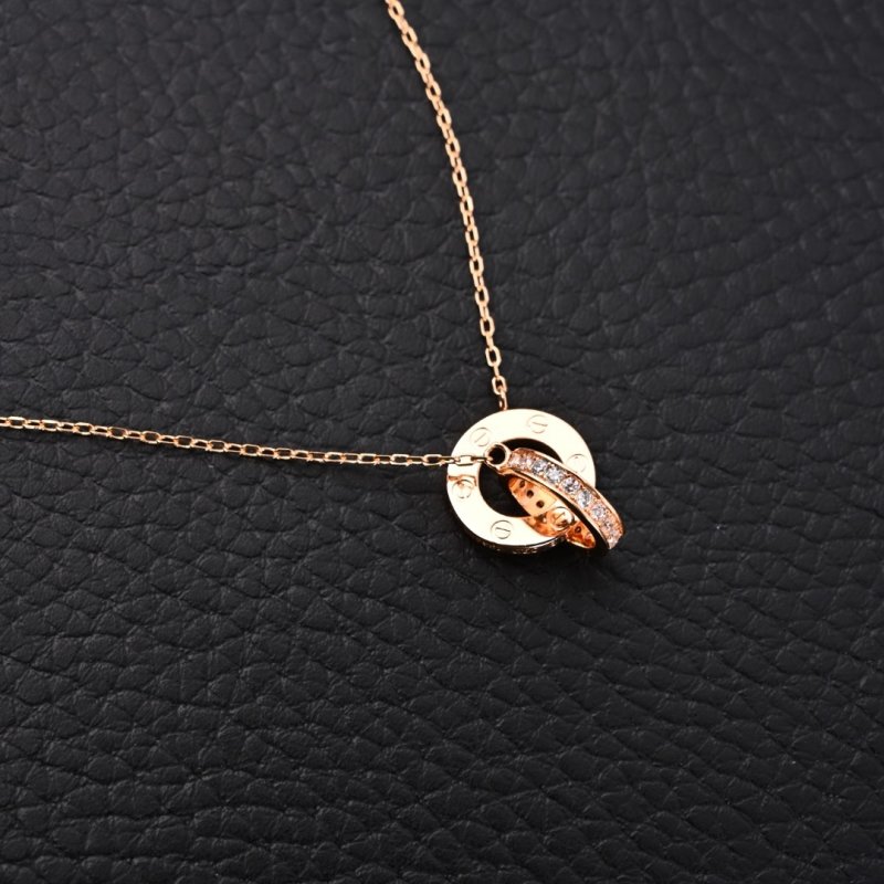 Cartier Love Double Ring Full Diamond Necklace Rose Gold view