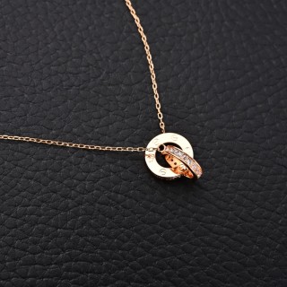 Cartier Love Double Ring Full Diamond Necklace Rose Gold view 4