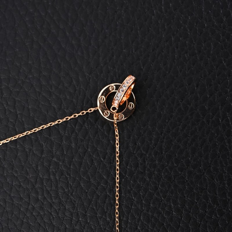 Cartier Love Double Ring Full Diamond Necklace Rose Gold view