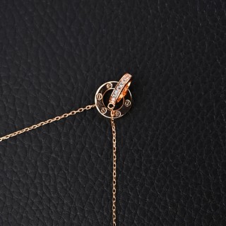 Cartier Love Double Ring Full Diamond Necklace Rose Gold view 5