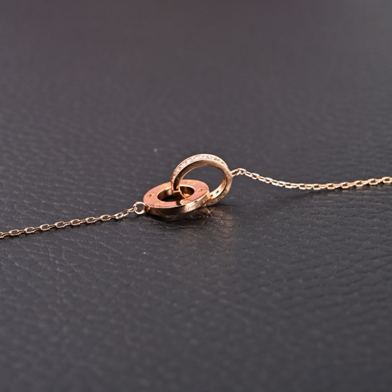 Cartier Love Double Ring Full Diamond Necklace Rose Gold view