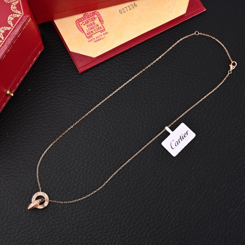 Cartier Love Double Ring Full Diamond Necklace Rose Gold view