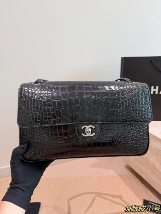 Chanel 26S Maxi Flap Black Crocodile Embossed Shoulder Bag view 5