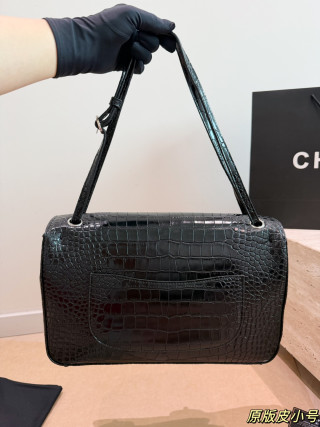 Chanel 26S Maxi Flap Black Crocodile Embossed Shoulder Bag view 7