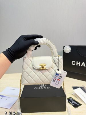 Chanel Kelly Mini Handbag Grey Wax Leather 19x12