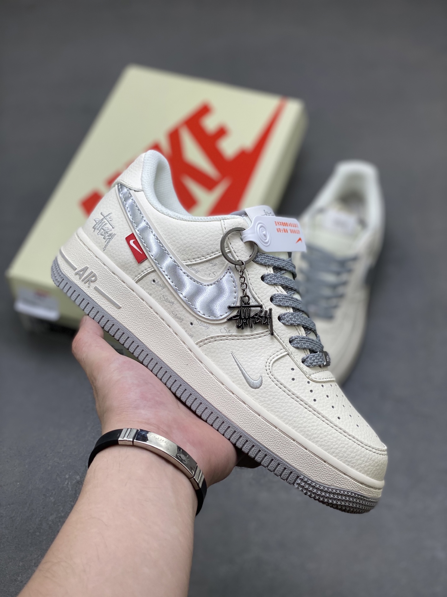 Nike Air Force 1 07 Low Stussy Grey Silver Swoosh