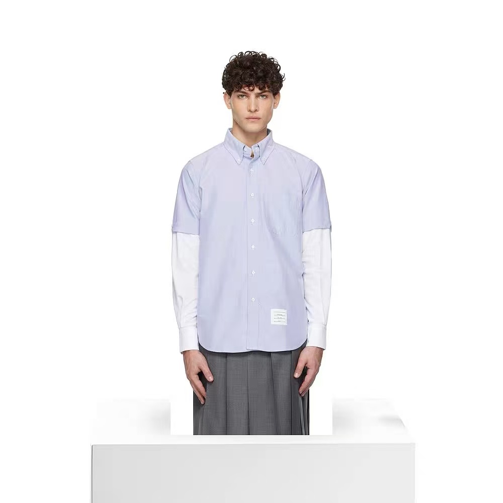Thom Browne Dual-Sleeve Colorblock Long-Sleeve Shirt view