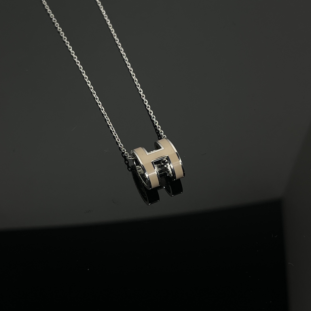 Hermes H Logo Necklace Large Dusty Rose Grey (1-024) view