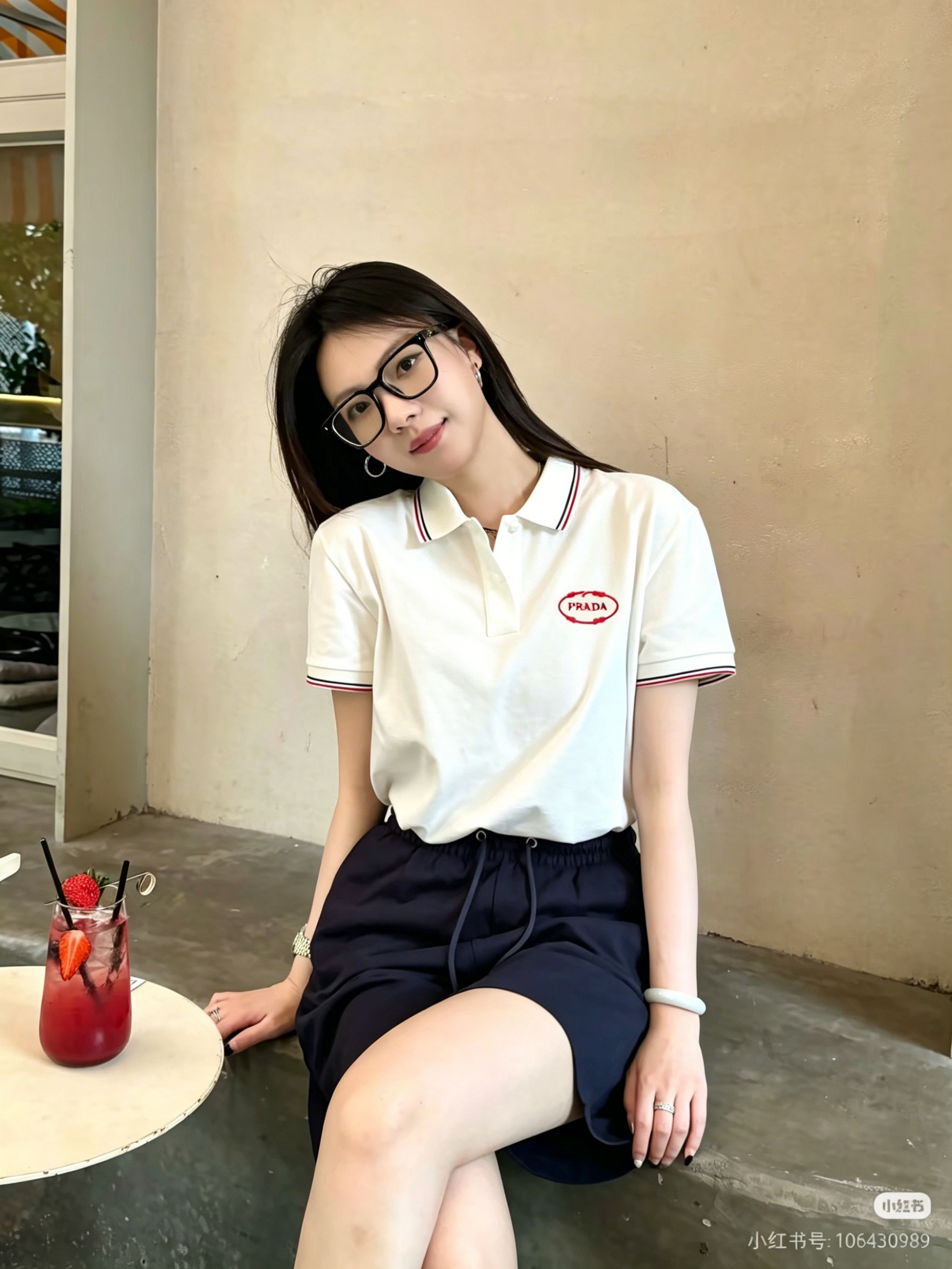 Prada Red Embroidered Letter Polo Shirt