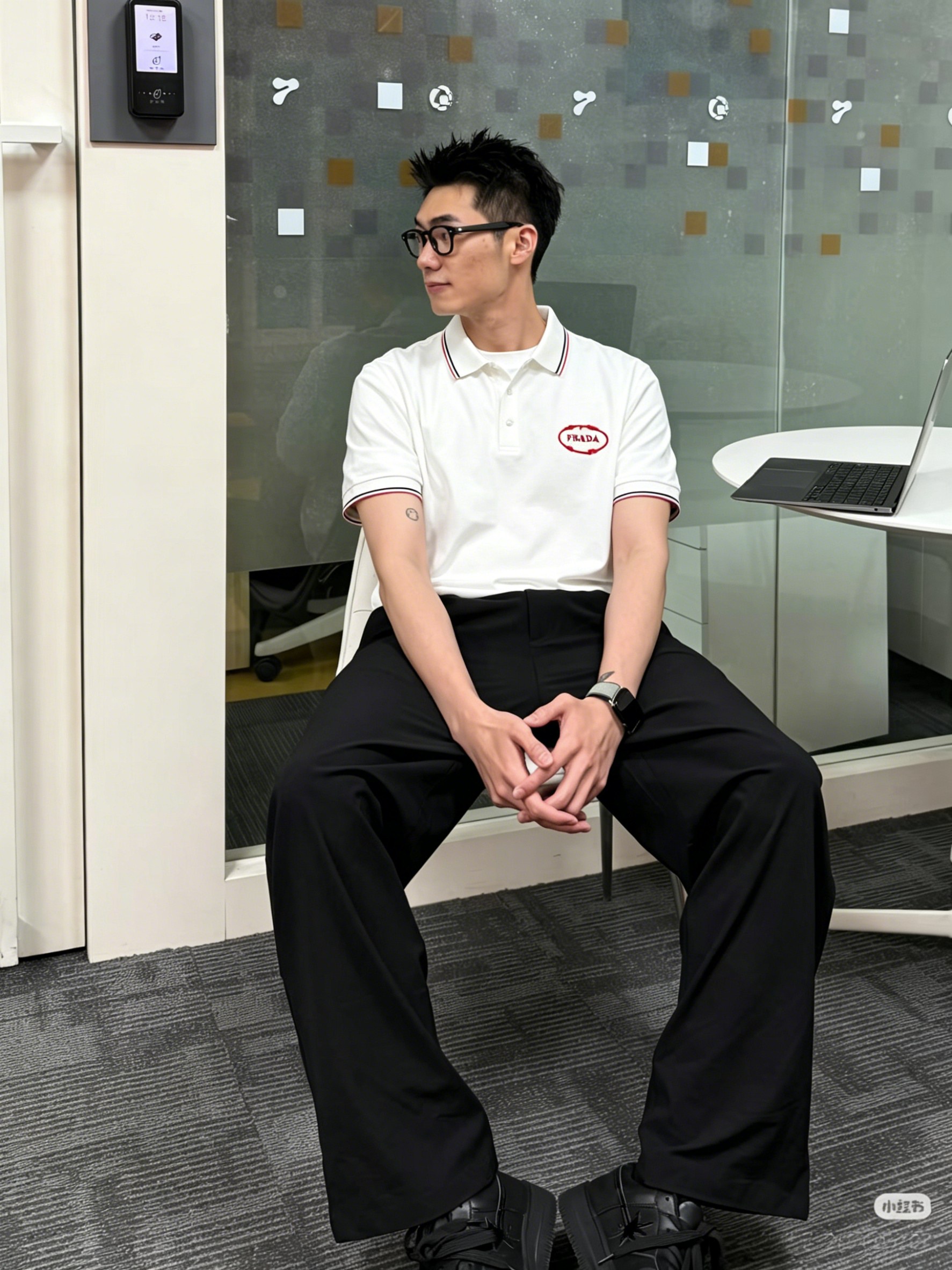 Prada Red Embroidered Letter Polo Shirt view