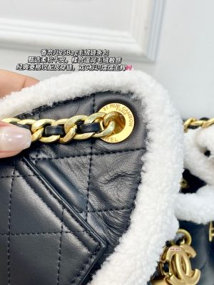 Chanel 25 Bag Shearling Chain Flap Black and White 23x10x15 view 4