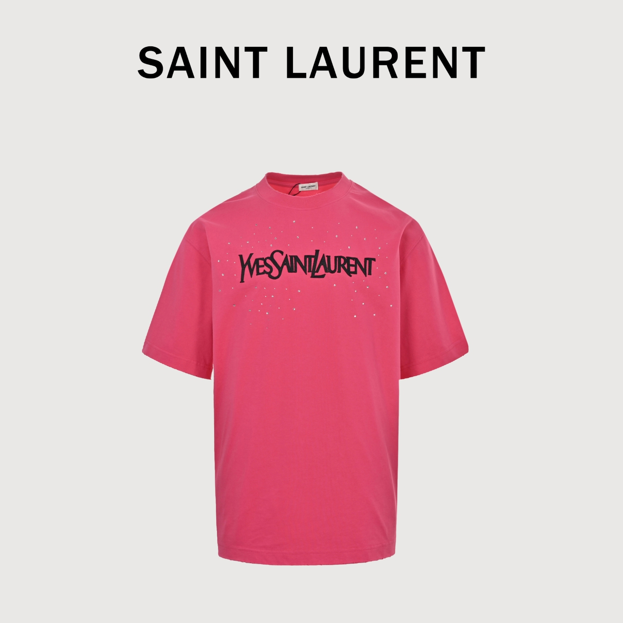Saint Laurent 26SS Distressed Embroidery Crystal Oversize T-Shirt