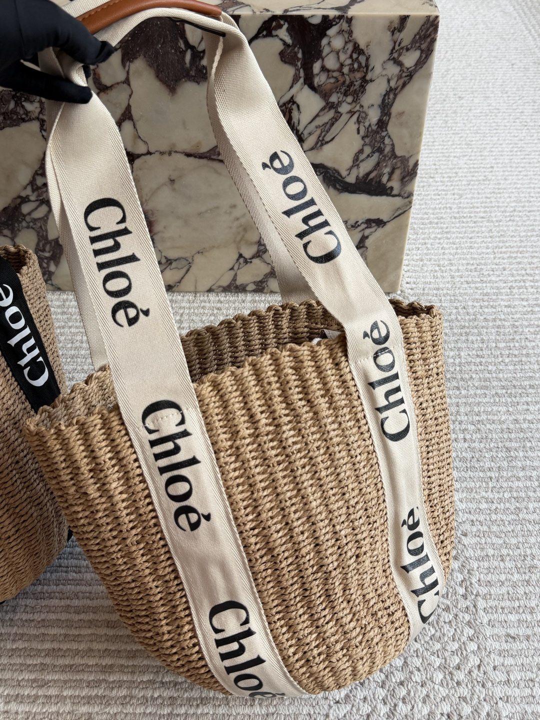 Chloe Logo Woven Basket Tote with Leather Strap 25cm