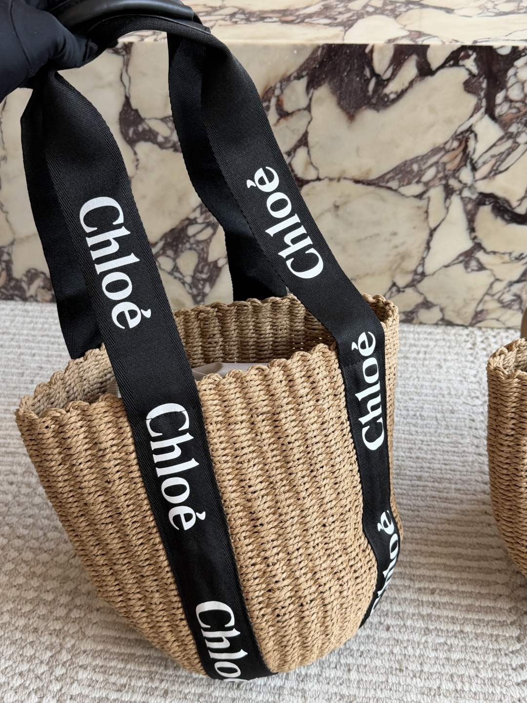 Chloe Logo Woven Basket Tote with Leather Strap 25cm view