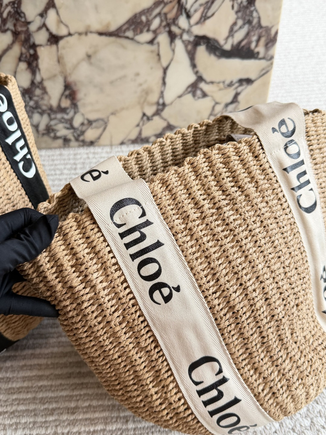 Chloe Logo Woven Basket Tote with Leather Strap 25cm view