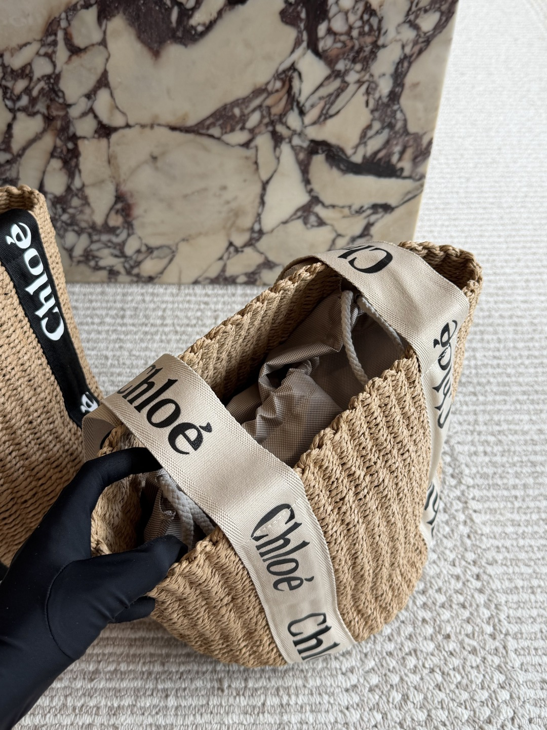 Chloe Logo Woven Basket Tote with Leather Strap 25cm view
