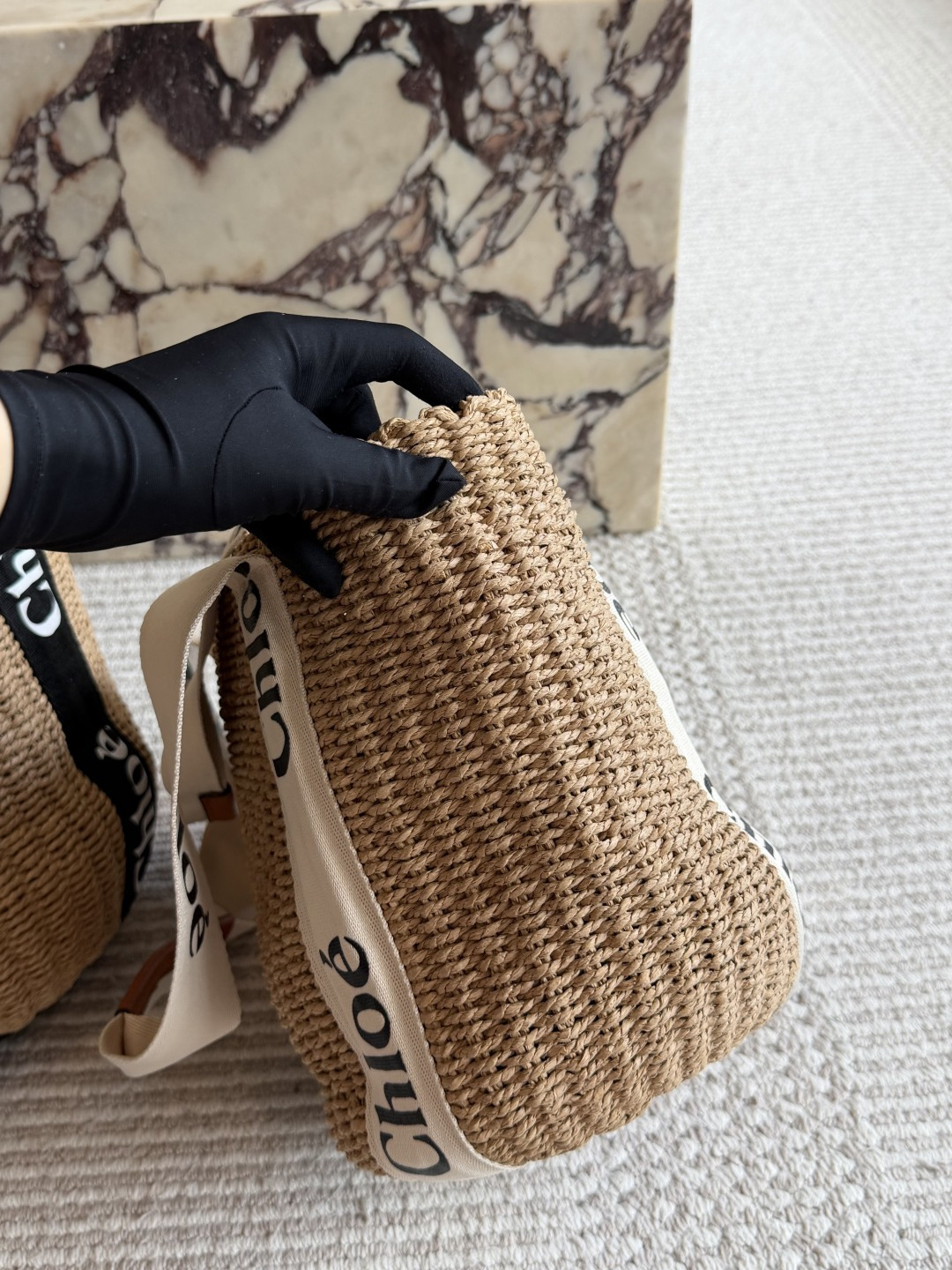 Chloe Logo Woven Basket Tote with Leather Strap 25cm view